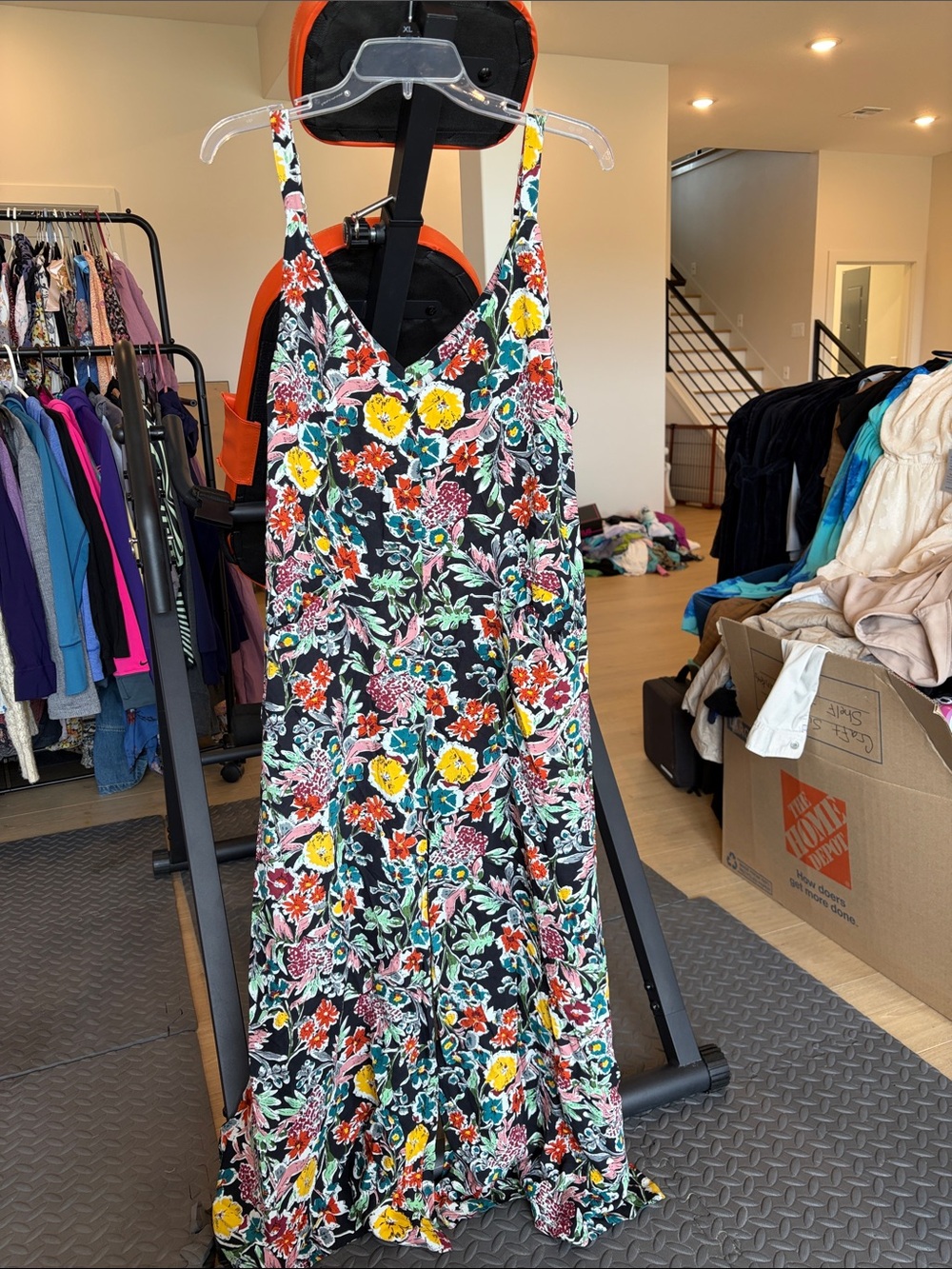 NATURAL LIFE Black Floral Maxi Jumpsuit with Yellow, Coral & Green Accents